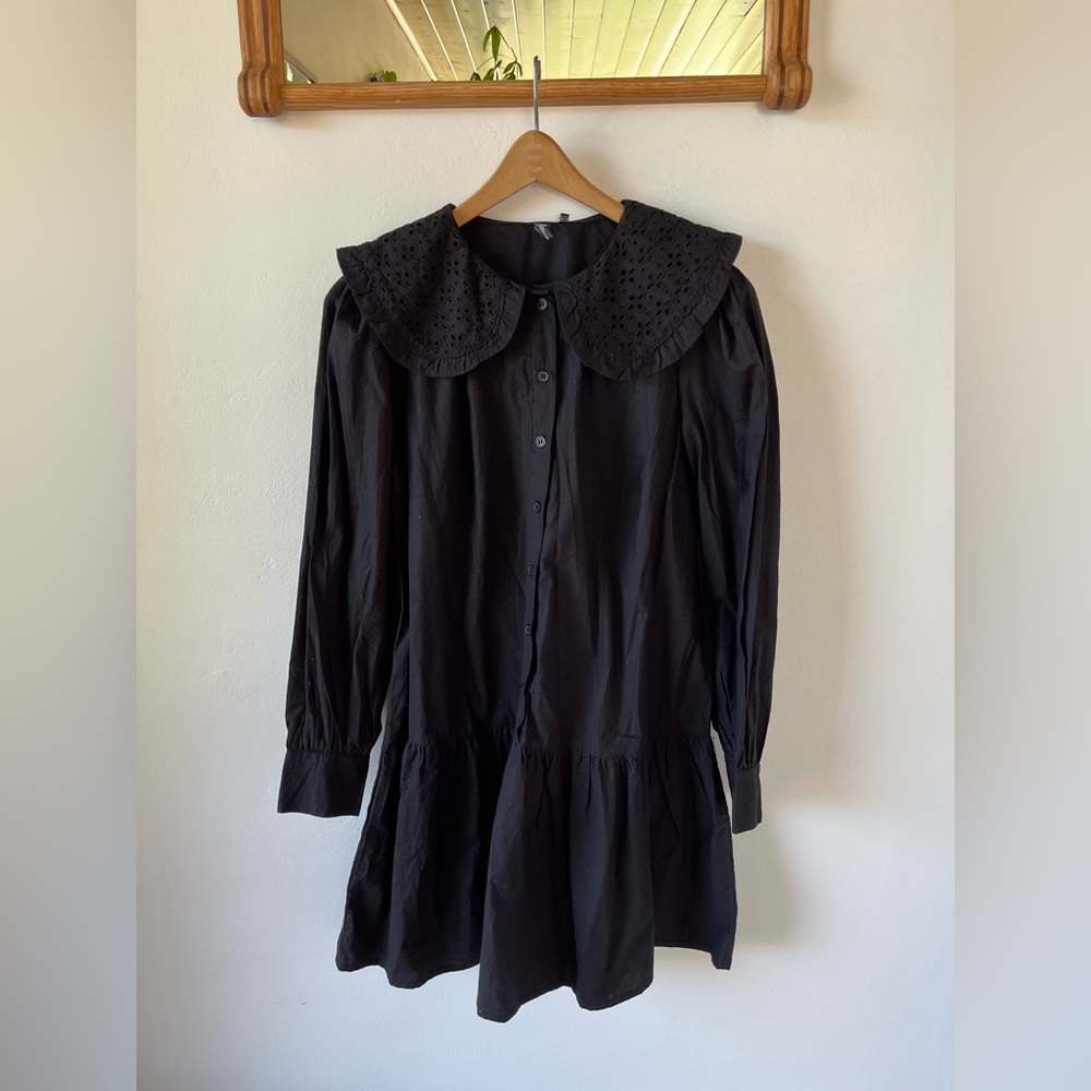 ASOS Black Long-Sleeve Dress with Eyelet Collar Size Medium/10